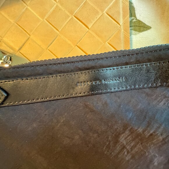 Rebecca Minkoff Nylon Crossbody Purse Leather Trim Adj Strap Black 9" x 9" x 2" - Picture 2 of 9